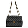 Chanel Vintage Jumbo Black Quilted Lambskin Charm "CC" 24K Tassel Handbag Purse