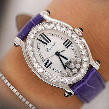 Chopard Happy Sport Floating Diamond & Diamond Bezel Purple Leather Strap Watch – Assay Jewelers