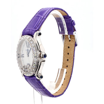 Chopard Happy Sport Floating Diamond & Diamond Bezel Purple Leather Strap Watch – Assay Jewelers