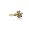 Curved Triangle Cut Tanzanite Ring in 14k Yellow and White Gold