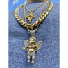 Diamond 10K Gold Cherub Angel Rosary Pendant