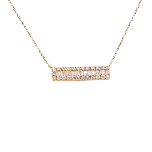 Diamond Bar Pendant Cable Chain Necklace 14K Yellow Gold 0.75 Carats