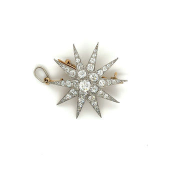 Dreicer & Co. ancien pendentif ou broche en forme d’étoile, diamant taille européenne ancienne, en or 18 kt et platine – Assay Jewelers