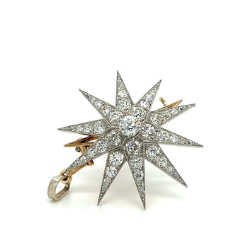 Dreicer & Co. Pendentif ou broche en forme d’étoile avec diamant taille ancienne Euro, en or 18Kt et platine – Assay Jewelers