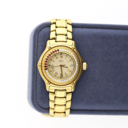 Ebel Discovery Rare Ruby & Diamond Bezel 18K Gold Quartz Watch 139