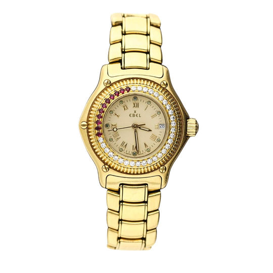 Ebel Discovery Rare Ruby & Diamond Bezel 18K Gold Quartz Watch 139