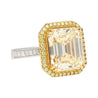 Emerald Cut Natural 7.25 Carat Fancy Light Yellow Diamond with Round Diamond Halo Ring