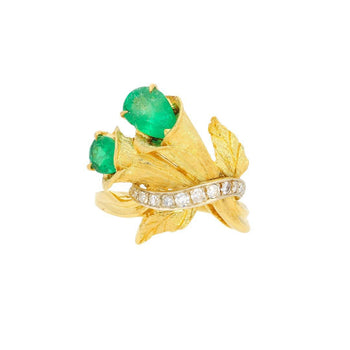 Emerald Diamond 18K Gold Floral Blossom Matte Finish Ring – Assay Jewelers