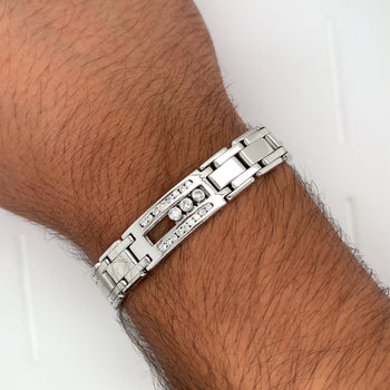 Floating Channel Set Natural Diamond Mens Link Bracelet in 14K White Gold – Assay Jewelers