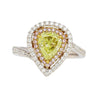 GIA 1.25CT Pear Cut Fancy Green Yellow Diamond 18K Tri-Colored Gold Bypass Ring