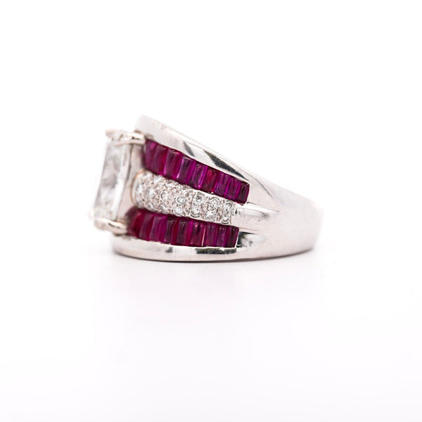 GIA 4.43 Carat Oval G/I1 Diamond & Cabochon Ruby Platinum Vintage Ring