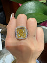 GIA Cert. 10.20 Carat Radiant Fancy Intense Yellow & Half Moon Cut Diamond Ring