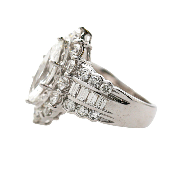 GIA Cert. 1.50 Marquise Diamond E/VS2 Cluster Halo Platinum Band Cocktail Ring