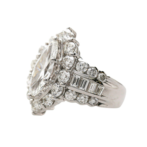 GIA Cert. 1.50 Marquise Diamond E/VS2 Cluster Halo Platinum Band Cocktail Ring