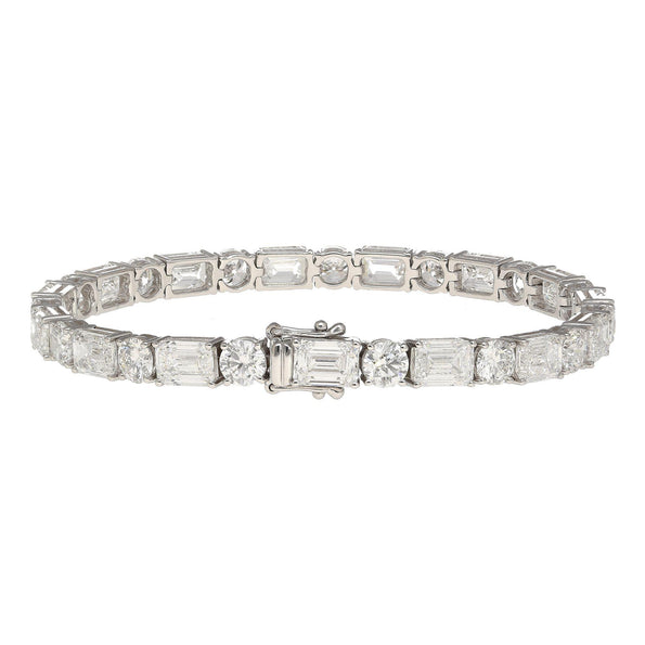 GIA Cert. 22 Carat Emerald & Round Lab Diamond Tennis Bracelet 18K White