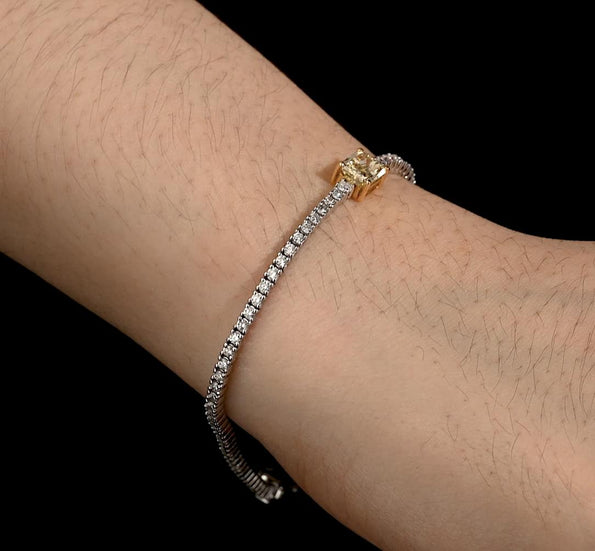 GIA Cert. 2.65 Carat Yellow Diamond Center 18K Tennis Bracelet