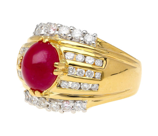 GIA Cert. 3.93 Carat No Heat Ruby & Diamond Vintage Cocktail Ring
