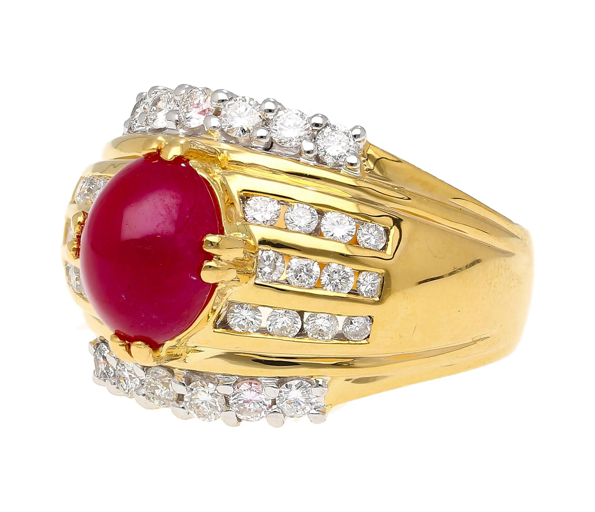 GIA Cert. 3.93 Carat No Heat Ruby & Diamond Vintage Cocktail Ring