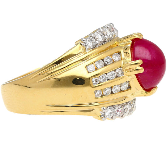 GIA Cert. 3.93 Carat No Heat Ruby & Diamond Vintage Cocktail Ring