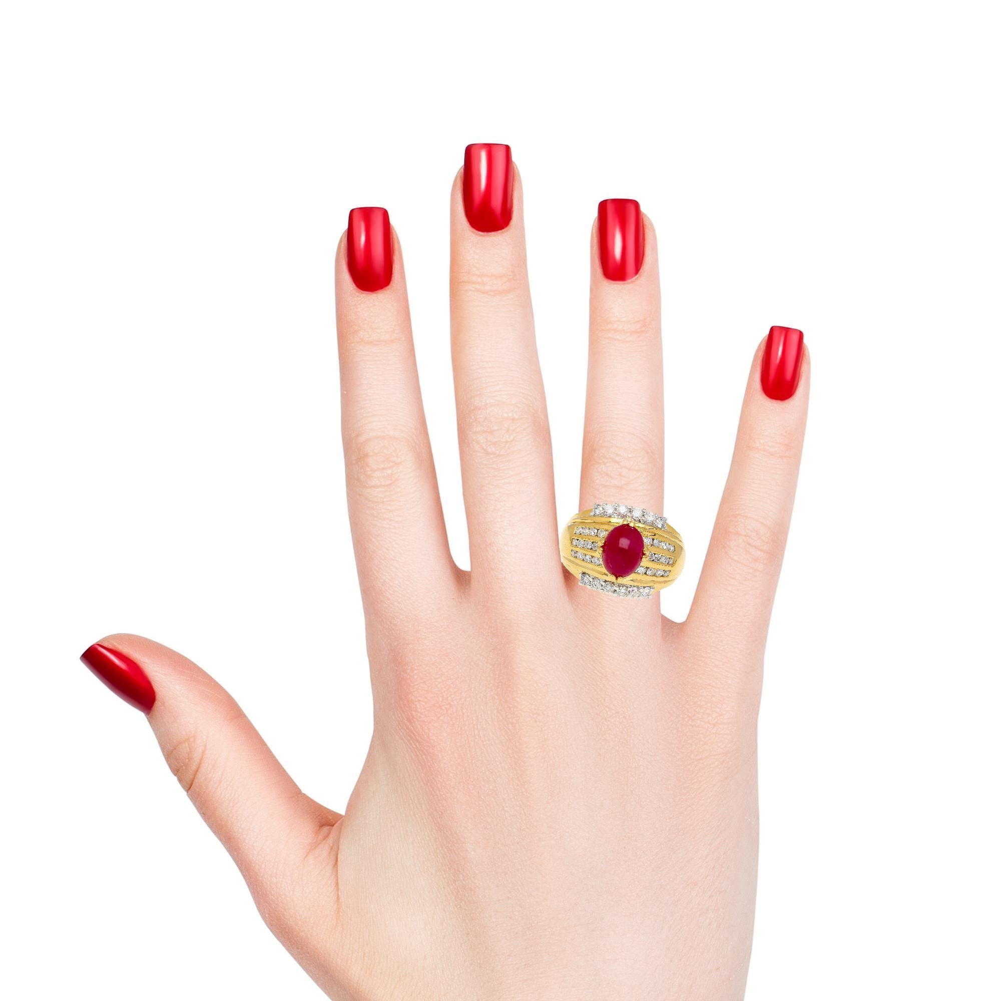 GIA Cert. 3.93 Carat No Heat Ruby & Diamond Vintage Cocktail Ring