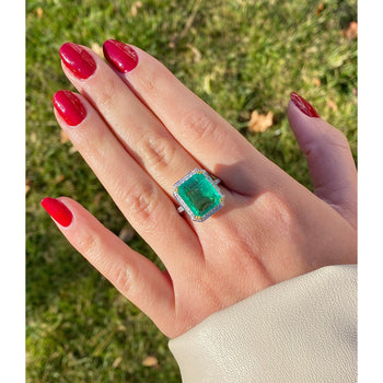 GIA Cert. 8 carat Russian Emerald in 18K White Gold Diamond Halo Ring – Assay Jewelers