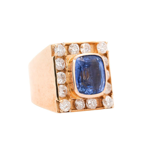GIA Cert. 8.56 Carat Cushion Light Blue Sapphire 14K Gold Vintage Mens Ring
