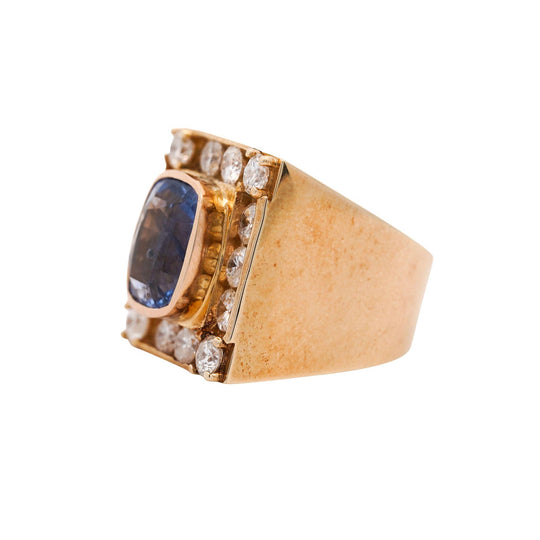 GIA Cert. 8.56 Carat Cushion Light Blue Sapphire 14K Gold Vintage Mens Ring