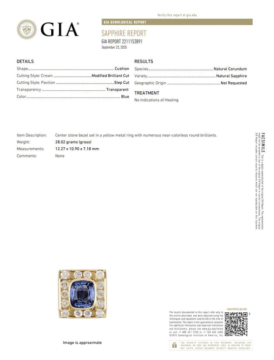 GIA Cert. 8.56 Carat Cushion Light Blue Sapphire 14K Gold Vintage Mens Ring