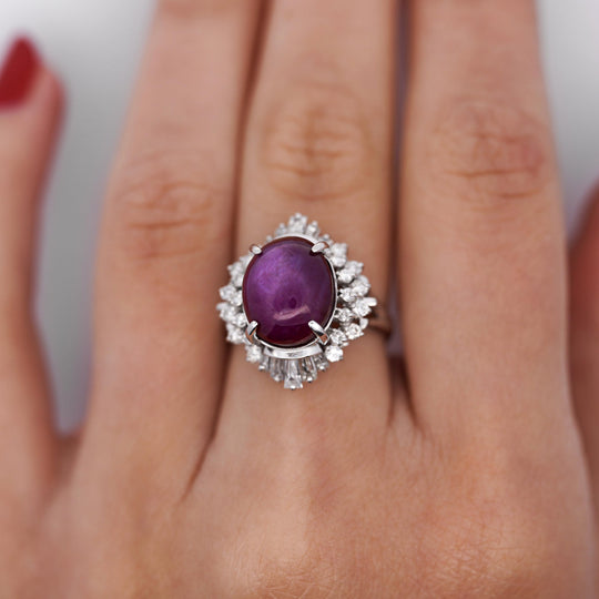 GIA Cert. 9.72 Carat No Heat Star Ruby & Diamond Platinum Cocktail Ring
