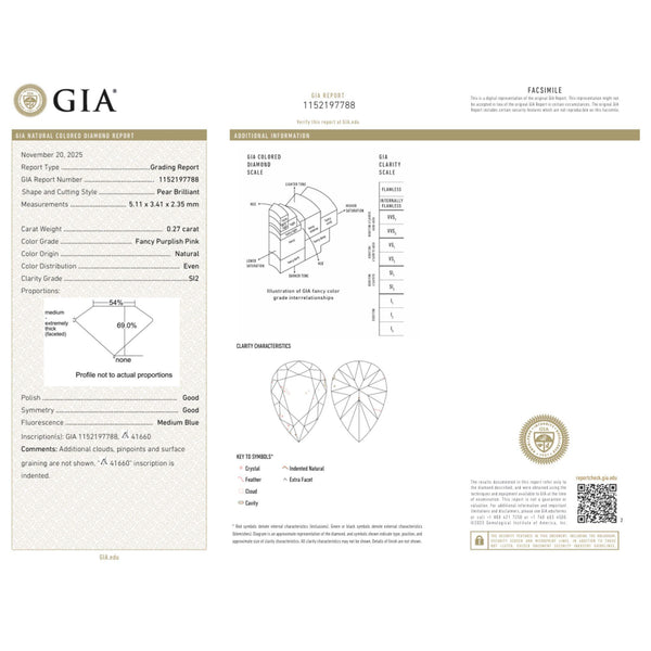 GIA Certified 0.27 Carat Fancy Purplish Pink Pear Argyle Loose Diamond