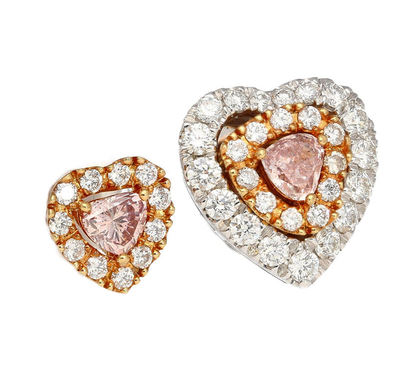 GIA Certified 0.45 Carat Heart Pink Diamond Platinum 18K Rose Gold Stud Earrings
