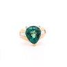 GIA Certified 11 Carat Bluish Green Pear-Cut Tourmaline & Baguette Diamond Ring