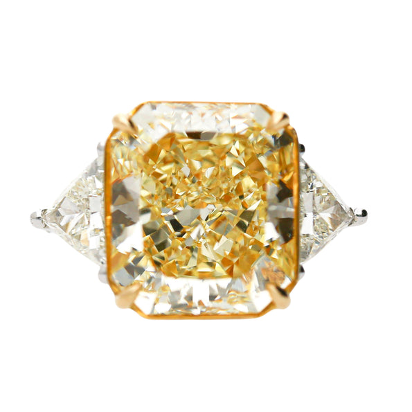 GIA Certified 13.03 Carat Flawless Radiant Fancy Yellow Diamond Ring