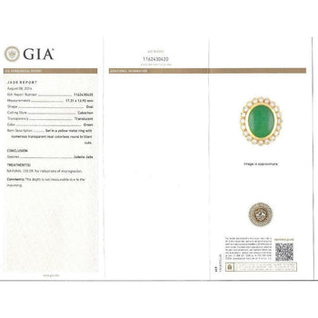 GIA Certified 14.68 Carat Grade A Jadeite Jade Ring with Diamond in 18K Gold – Assay Jewelers