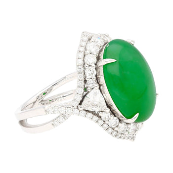 GIA Certified 14.68 Carat Grade A Jadeite Jade Ring with Diamond in 18K Gold – Assay Jewelers