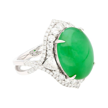 GIA Certified 14.68 Carat Grade A Jadeite Jade Ring with Diamond in 18K Gold – Assay Jewelers