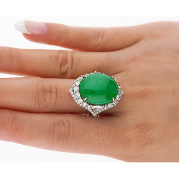 GIA Certified 14.68 Carat Grade A Jadeite Jade Ring with Diamond in 18K Gold – Assay Jewelers