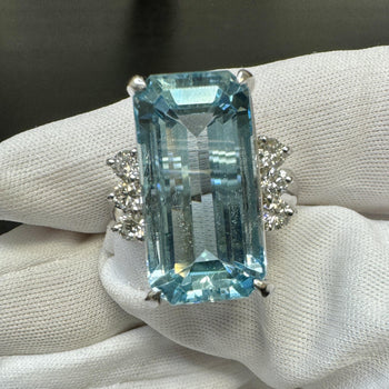 GIA Certified 16.70 Carat Aquamarine and Diamond Vintage Cocktail Ring – Assay Jewelers