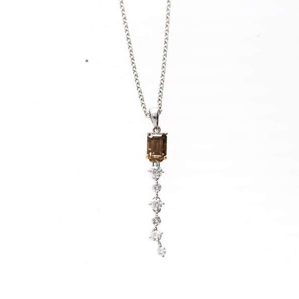 GIA Certified 1.11 Carat Fancy Brown Emerald Cut Diamond Drop Pendant Necklace