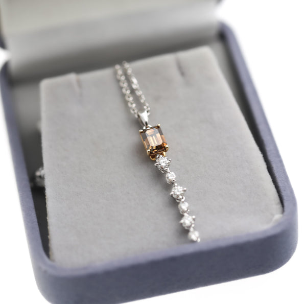 GIA Certified 1.11 Carat Fancy Brown Emerald Cut Diamond Drop Pendant Necklace
