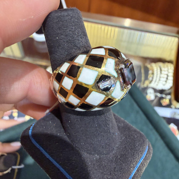GIA Certified 1.38 Carat Fancy Orangy Brown Diamond Enamel 18K Gold Dome Ring