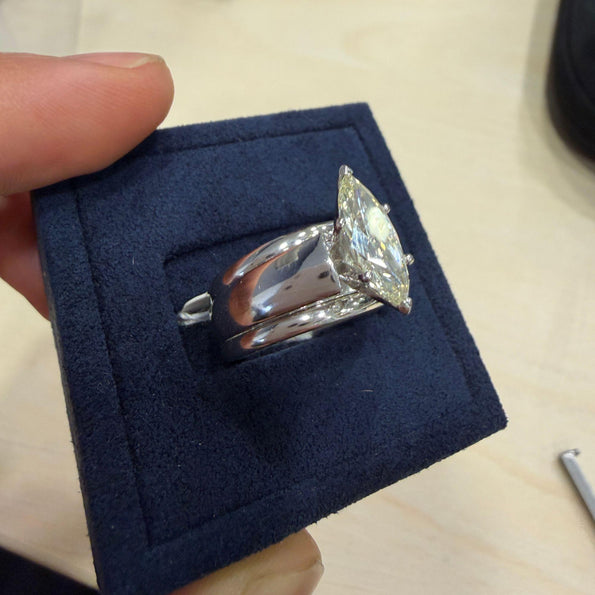 GIA Certified 1.46 Carat Marquise Diamond M/VVS2 Platinum Wide Band Ring