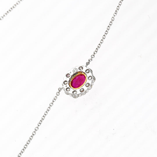 GIA Certified 1.47 Carat Ruby & Diamond Halo Floating Pendant Necklace
