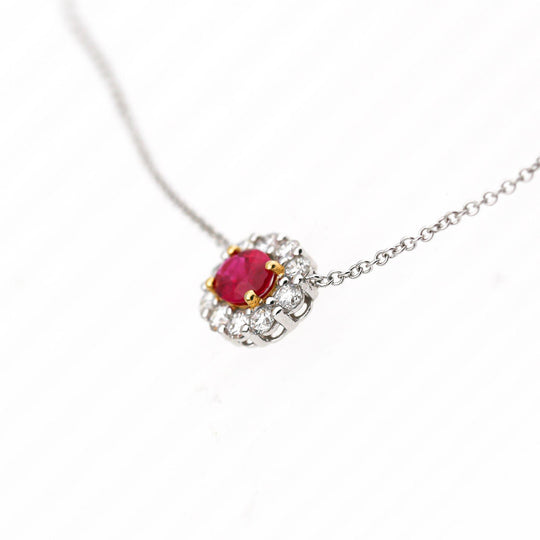 GIA Certified 1.47 Carat Ruby & Diamond Halo Floating Pendant Necklace