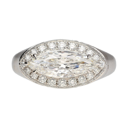 GIA Certified 1.5 Carat Marquise Cut E/VS2 Diamond Horizontal Set Mens Pinky Ring