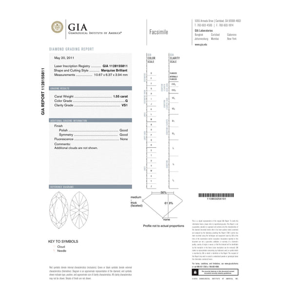 GIA Certified 1.55 Carat G/VS1 Marquise Diamond Halo 18K Engagement Ring