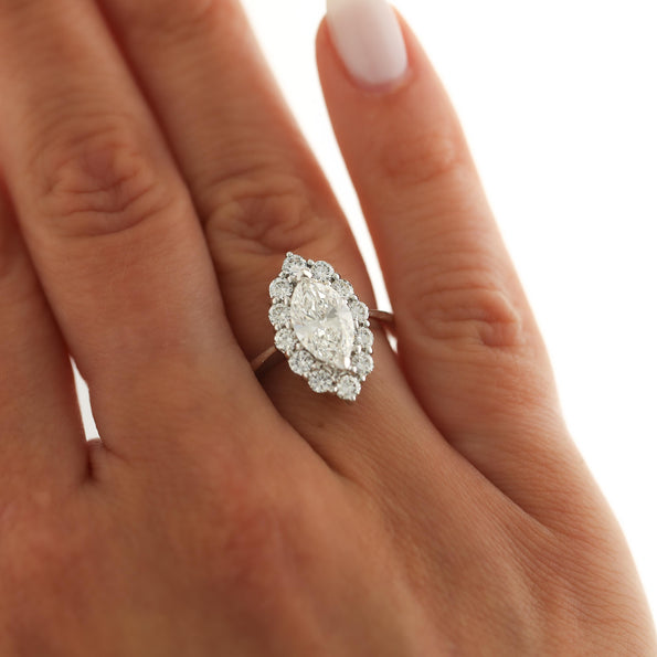 GIA Certified 1.55 Carat G/VS1 Marquise Diamond Halo 18K Engagement Ring