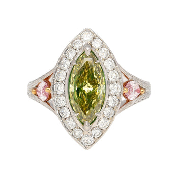 GIA Certified 1.92 carat Brownish Greenish Yellow Marquise Cut Diamond Ring – Assay Jewelers
