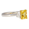 GIA Certified 2 Carat Fancy Vivid Yellow Radiant Cut Diamond 3-Stone Ring With Half Moon Diamond Side Stones