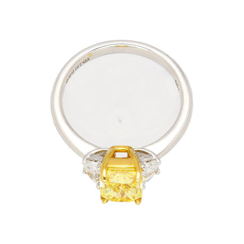 GIA Certified 2 Carat Fancy Vivid Yellow Radiant Cut Diamond 3-Stone Ring With Half Moon Diamond Side Stones – Assay Jewelers